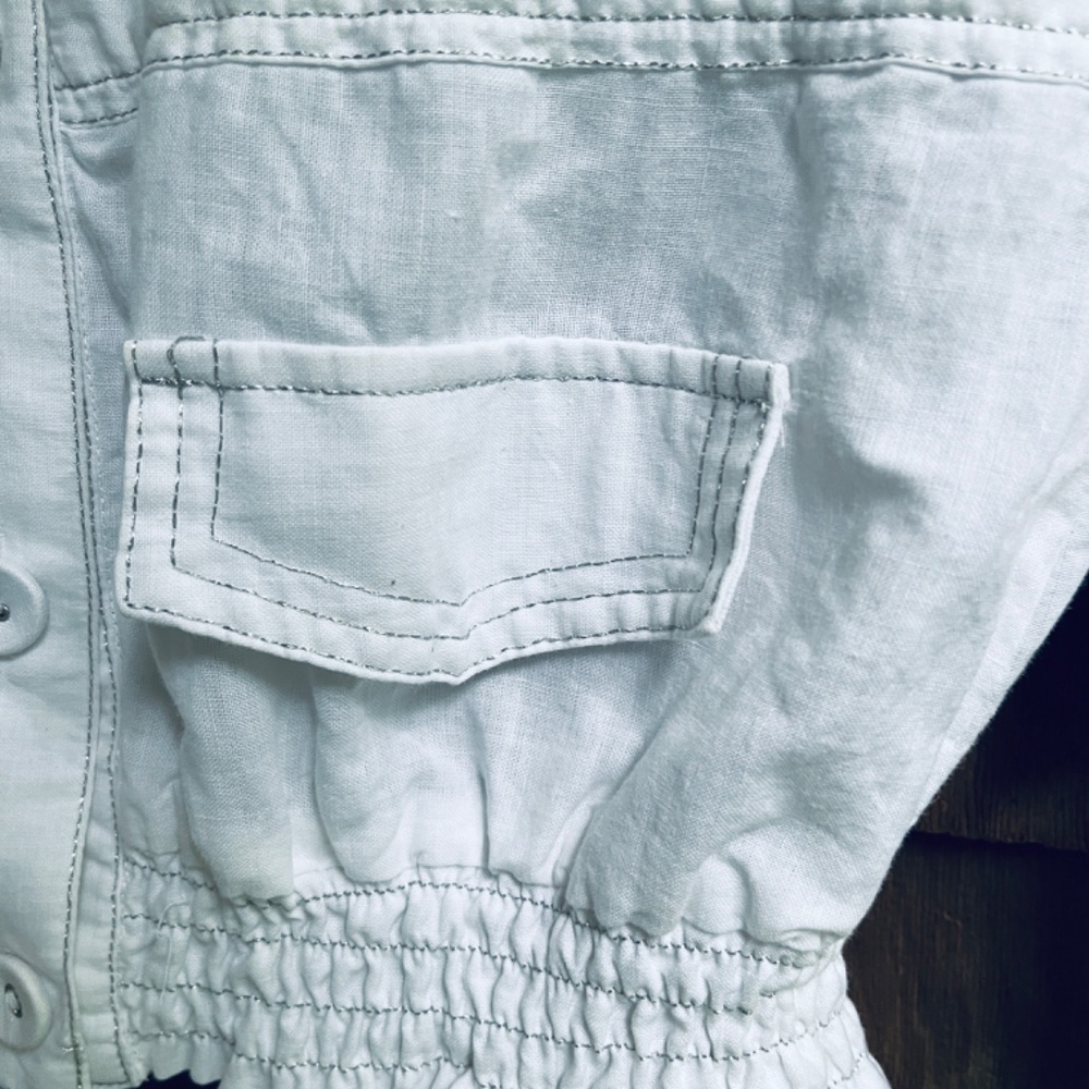 Rare Anthropologie Ryu Linen & Cotton Gathered Collar White Short Jacket Size S - Picture 8 of 14